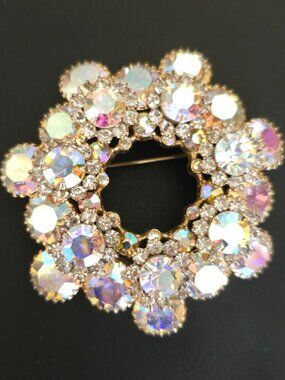 Vintage D&E Juliana AB Rhinestone Circle Brooch, Verified